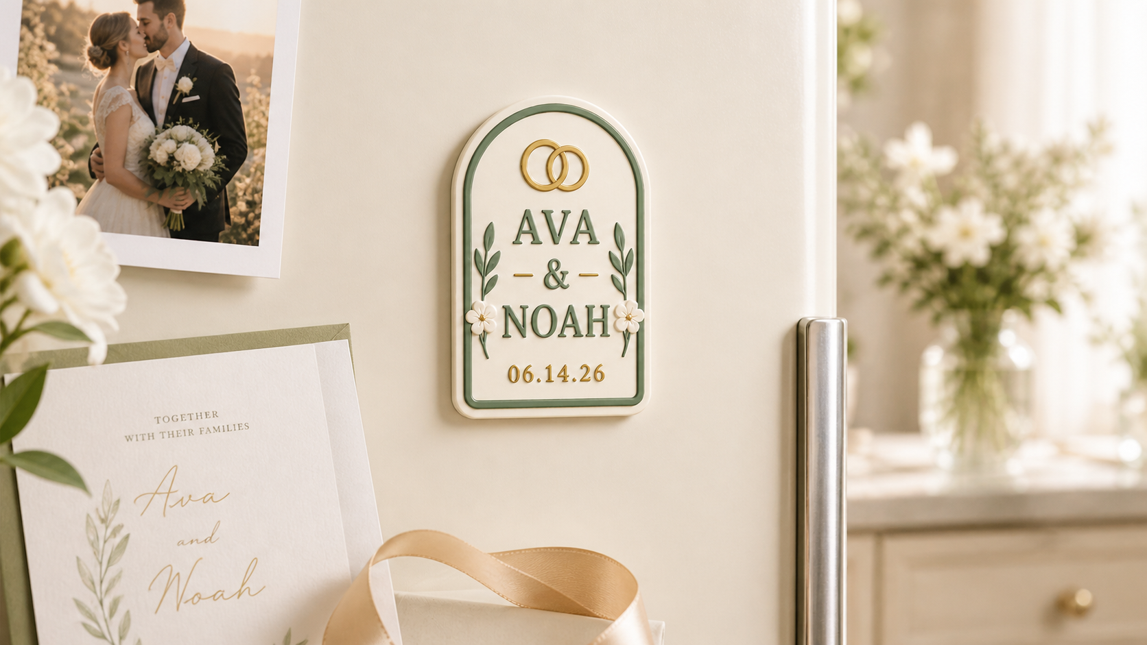 Custom wedding magnet with names and date